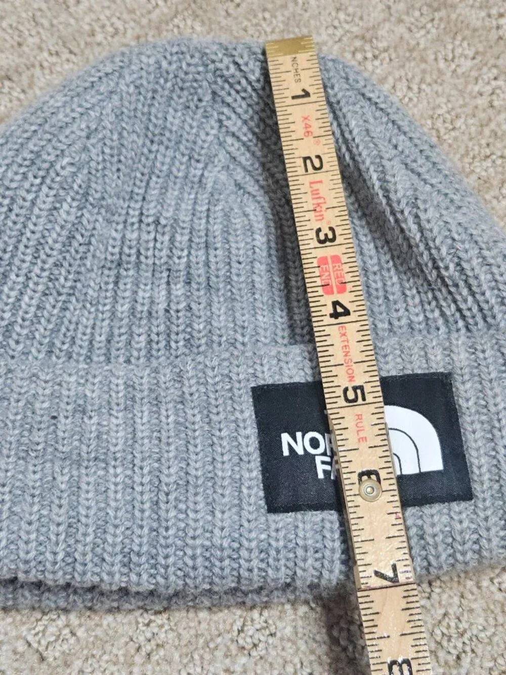 New The North Face Salty Lined Beanie Gray One Size Short Knit Logo Hat Casual